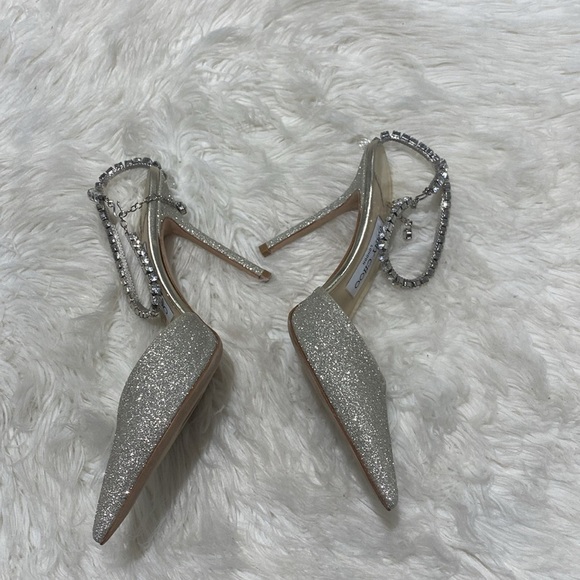 New Jimmy Choo Saeda 100 Platinum Ice dusty glitter pumps size 38EU - Picture 10 of 15